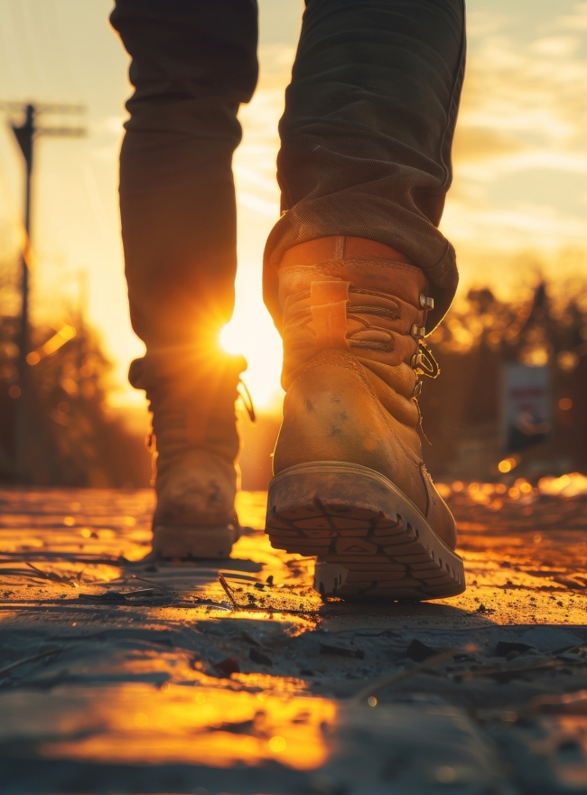 Picture of man's legs in boots walking